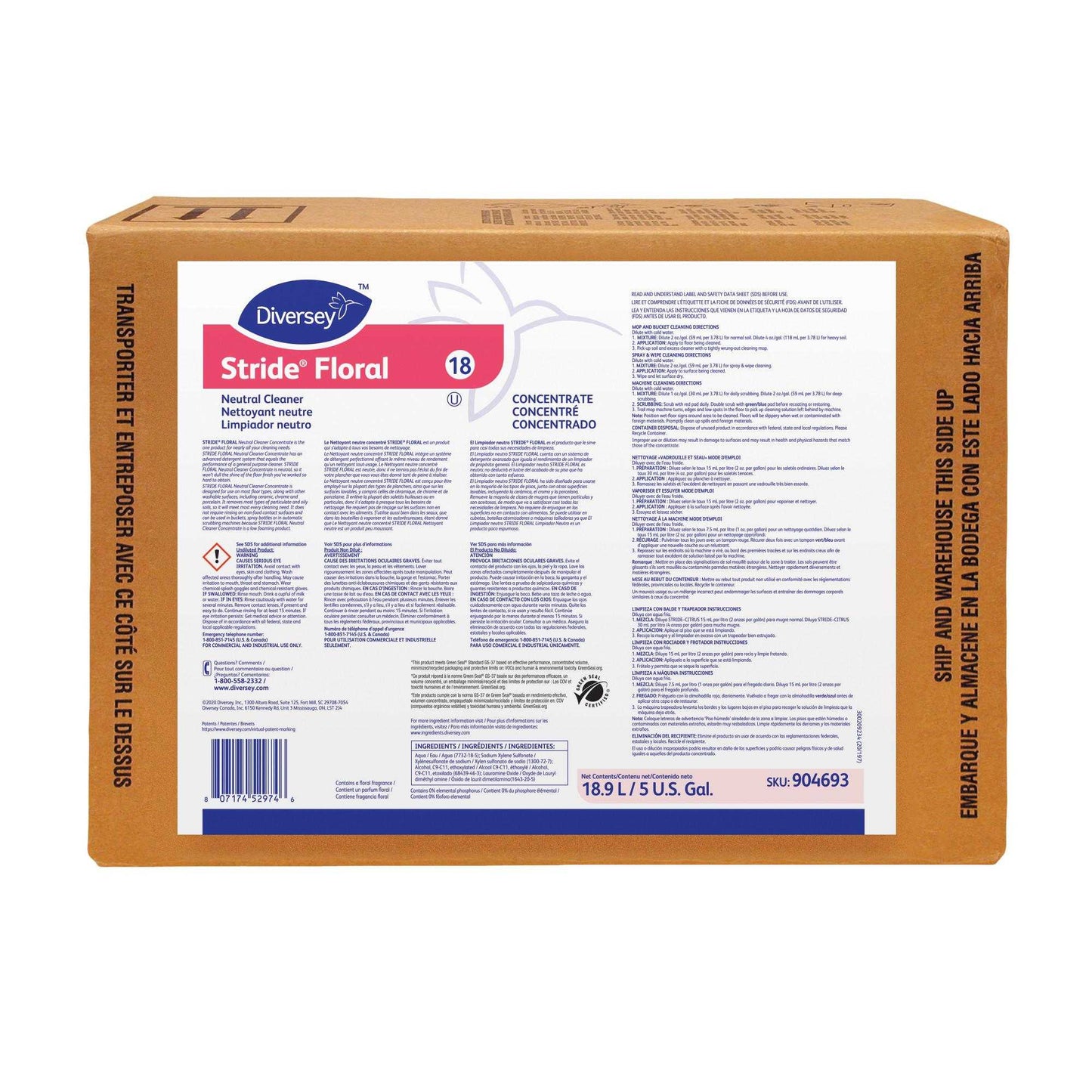 Stride® Floral Neutral Cleaner (1 x 5gal/18.9L)