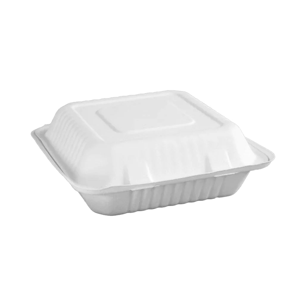 Compostable Hinged Containers, White (pack of 200)