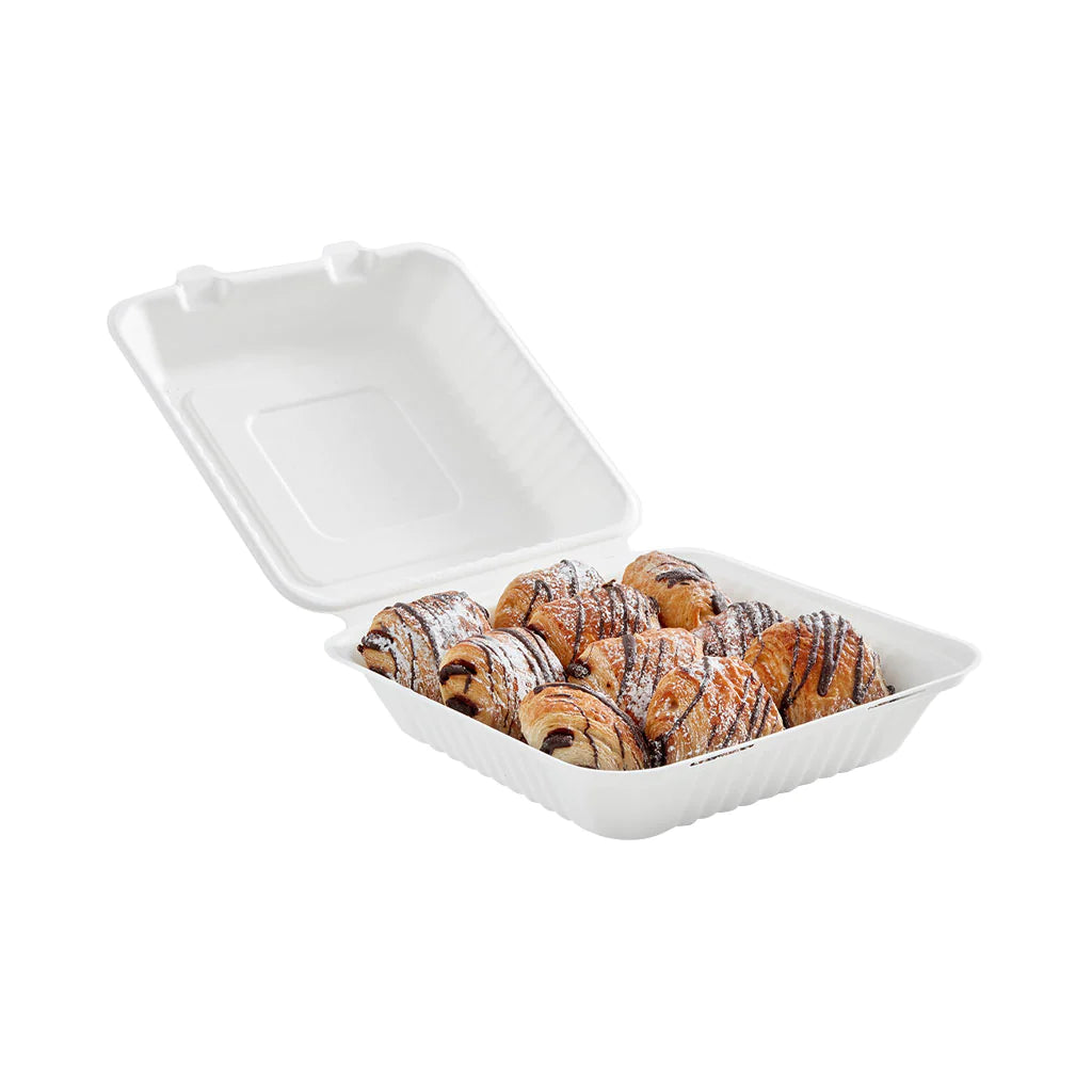 Compostable Hinged Containers, White (pack of 200)